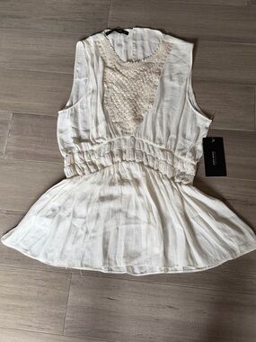 Zara Cream Crochet-Front Sleeveless Peplum Top